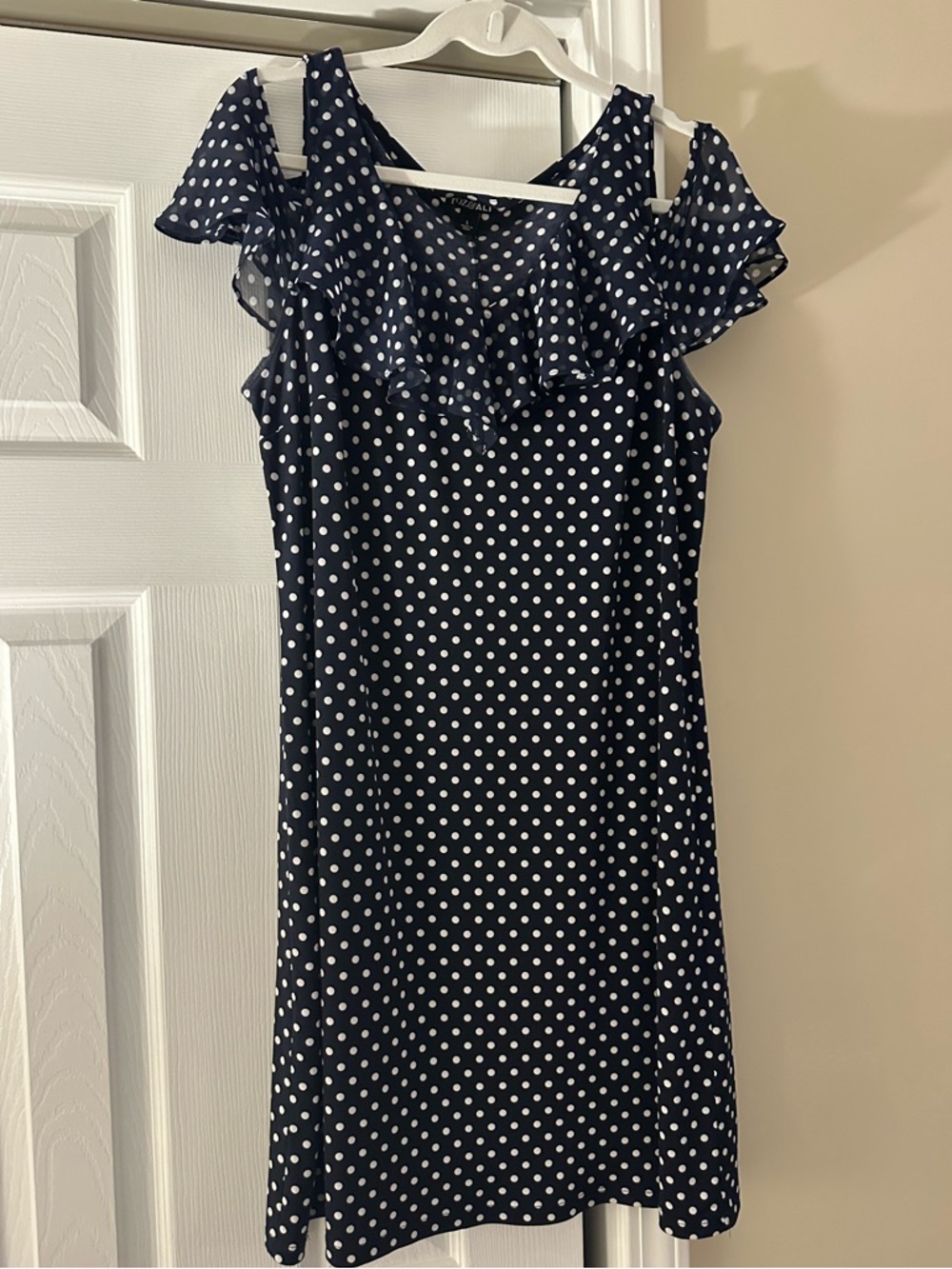 Roz & Ali Navy and White Polka Dot Ruffle Mini Dress
